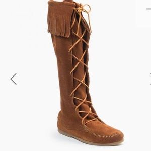 Minnetonka front lace knee high boots
